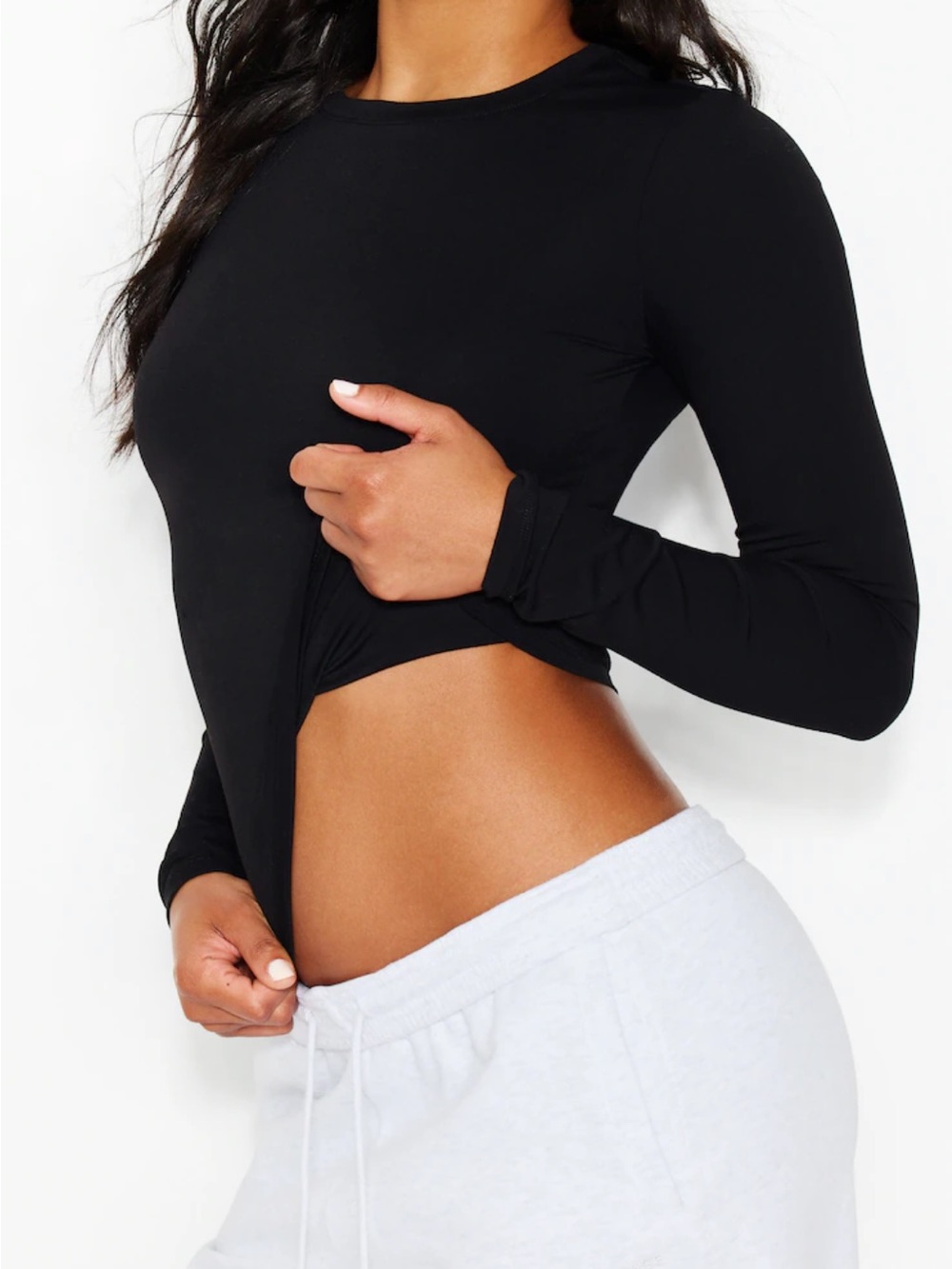 Garage Black Long Sleeve Slim Crewneck Top